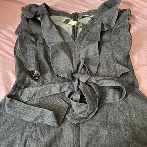 Gray Ruffled Tie-Waist Ankle Length Romper
